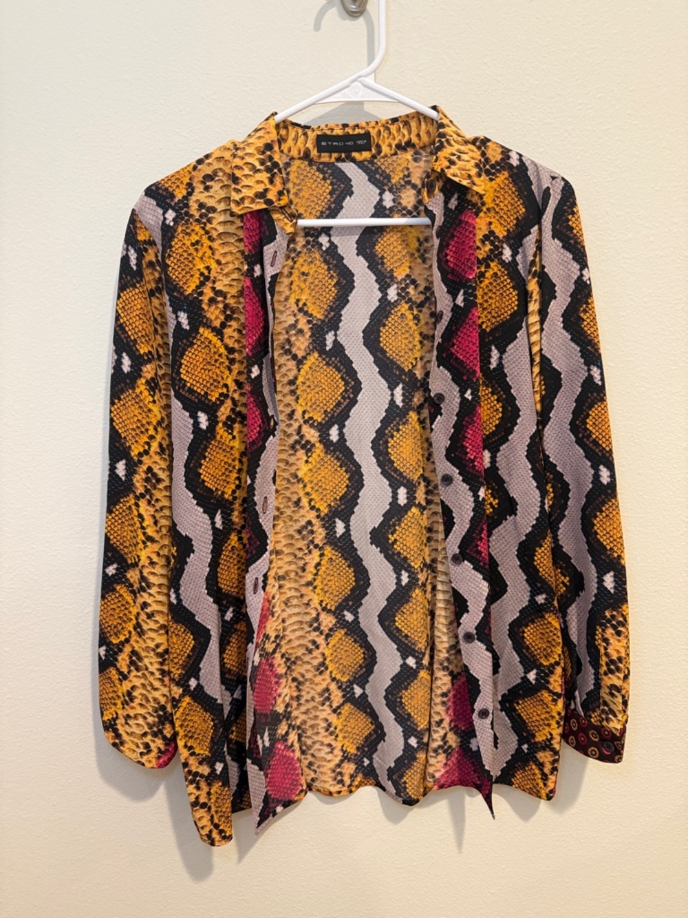 Etro Snake-Print Blouse in Yellow, Black & Cream